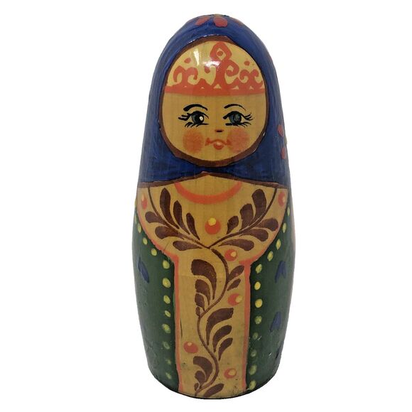 Matryoshka Russian Chime Doll Vintage Hand Painted Roly Poly Folk Art Set of 2 - Picture 9 of 16